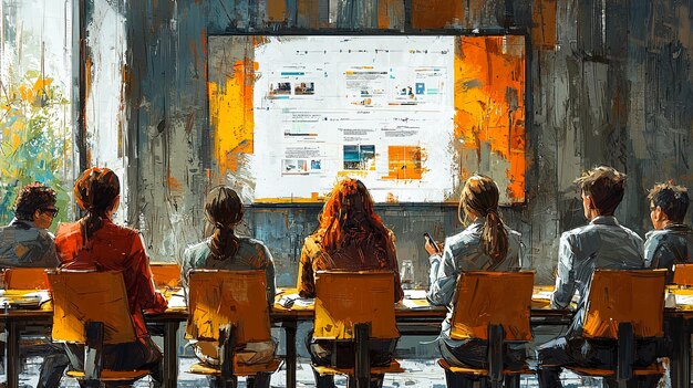 team meeting with presentation displayed screen 151355 83244